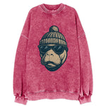 Jacksonville Manatee wearing Jacksonville beanie with pom pom and wayfarer - Vintage Sweatshirt