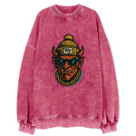 Winston-Salem Demon wearing Wake Forest beanie with WF patch - Vintage Sweatshirt
