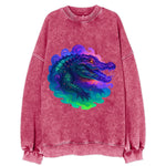 Primordial crocodile with scales pulsing plasma energy in green and purple, - Vintage Sweatshirt