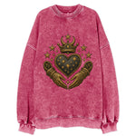 Weathered antique brass crown above a hammered gunmetal heart framed by - Vintage Sweatshirt
