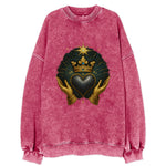 Pearl-studded tiara atop a satin-gunmetal heart supported by elegant - Vintage Sweatshirt