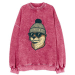Grand Rapids River Otter wearing Grand Rapids beanie with pom pom and wayfarer - Vintage Sweatshirt