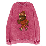 KC Bison wearing Chiefs beanie with arrowhead patch and wayfarer sunglasses - Vintage Sweatshirt