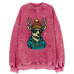 New Hampshire White-tailed Deer wearing Manchester beanie with pom pom and - Vintage Sweatshirt