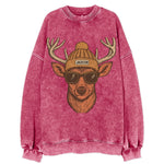 Mississippi White-tailed Deer wearing Jackson beanie with pom pom and wayfarer - Vintage Sweatshirt