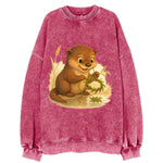 Otter weaving river reeds into a floating crown beside mirror-still water - Vintage Sweatshirt