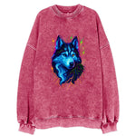 Siberian husky with ice-crystal flowing patterns, electric blue and white - Vintage Sweatshirt