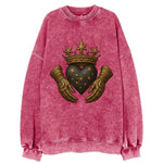 Ice crystal crown framing a frosted heart with fur-trimmed winter hands - Vintage Sweatshirt
