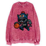 Brooklyn Cat wearing Nets beanie with street art patch and wayfarer sunglasses - Vintage Sweatshirt