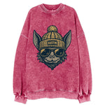 Austin Bat wearing Austin beanie with pom pom and wayfarer sunglasses - Vintage Sweatshirt