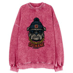 Spokane Bulldog wearing Gonzaga beanie with G patch - Vintage Sweatshirt