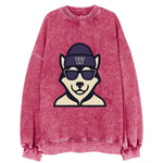 Seattle Husky wearing Washington beanie with W patch - Vintage Sweatshirt