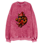 Houston Armadillo wearing Rockets red and silver beanie with rocket ship and - Vintage Sweatshirt
