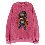 French Quarter Cat wearing Pelicans beanie with Mardi Gras patch and wayfarer - Vintage Sweatshirt