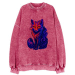 Clever fox with tail dissolving into cosmic nebula swirls, orange to purple - Vintage Sweatshirt