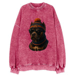 Chicago Pitbull wearing Bears beanie with skyline patch and wayfarer sunglasses - Vintage Sweatshirt
