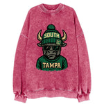 Tampa Bull wearing South Florida beanie with USF patch - Vintage Sweatshirt