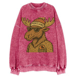 Maine Moose wearing Portland beanie with pom pom and wayfarer sunglasses - Vintage Sweatshirt