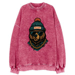 Calgary Grizzly Bear wearing Calgary beanie with pom pom and wayfarer - Vintage Sweatshirt