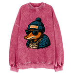 Houston Armadillo wearing Houston beanie with pom pom and wayfarer sunglasses - Vintage Sweatshirt