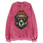 Montana Grizzly Bear wearing Billings beanie with pom pom and wayfarer - Vintage Sweatshirt