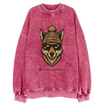LA Coyote wearing Hollywood beanie with pom pom and wayfarer sunglasses - Vintage Sweatshirt