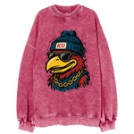 Lawrence Jayhawk wearing Kansas beanie with KU patch - Vintage Sweatshirt
