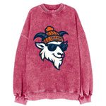Denver Mountain Goat wearing Broncos beanie with Mile High patch and wayfarer - Vintage Sweatshirt