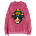 Wisconsin Cow wearing Packers beanie with Lambeau patch and wayfarer sunglasses - Vintage Sweatshirt