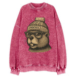 Montreal Beaver wearing Montreal beanie with pom pom and wayfarer sunglasses - Vintage Sweatshirt