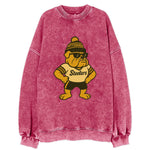 Pittsburgh Bulldog wearing Steelers black and gold beanie with pom pom and - Vintage Sweatshirt