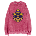 LA Mountain Lion wearing Lakers purple and gold beanie with championship stars - Vintage Sweatshirt