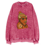 Oklahoma Buffalo wearing Oklahoma City beanie with pom pom and wayfarer - Vintage Sweatshirt