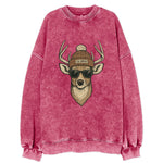 Ohio White-tailed Deer wearing Columbus beanie with pom pom and wayfarer - Vintage Sweatshirt