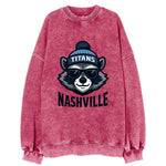 Nashville Raccoon wearing Titans navy and light blue beanie with pom pom and - Vintage Sweatshirt