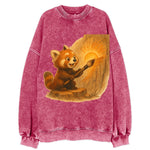 Red panda painting a sunrise mural with an oversized calligraphy brush on a - Vintage Sweatshirt