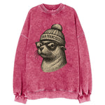 San Francisco Sea Lion wearing San Francisco beanie with pom pom and wayfarer - Vintage Sweatshirt