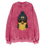 Iowa Goldfinch wearing Des Moines beanie with pom pom and wayfarer sunglasses - Vintage Sweatshirt