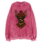 Columbus White-tailed Deer wearing Columbus beanie with pom pom and wayfarer - Vintage Sweatshirt