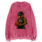 Utah Mountain Lion wearing Jazz navy and yellow beanie with music note and - Vintage Sweatshirt