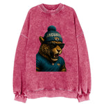 Jacksonville Jaguar wearing Jaguars teal and gold beanie with pom pom and - Vintage Sweatshirt