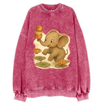 Elephant balancing teacups during a floating tea ceremony beside lotus ponds - Vintage Sweatshirt