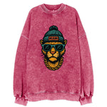 Florida Panther wearing Miami beanie with pom pom and wayfarer sunglasses - Vintage Sweatshirt
