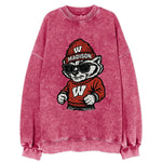 Madison Badger wearing Wisconsin beanie with motion W patch - Vintage Sweatshirt