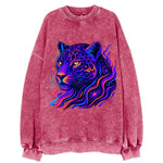 Powerful jaguar with rosettes containing miniature galaxies, cosmic purple and - Vintage Sweatshirt