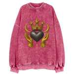 Sun goddess crown radiating golden rays over a midnight heart with - Vintage Sweatshirt