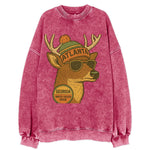 Georgia White-tailed Deer wearing Atlanta beanie with pom pom and wayfarer - Vintage Sweatshirt