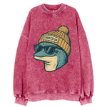 Charleston Dolphin wearing Charleston beanie with pom pom and wayfarer - Vintage Sweatshirt