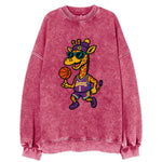 California Giraffe wearing Lakers beanie with palm tree patch and wayfarer - Vintage Sweatshirt