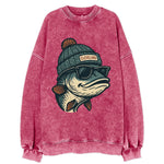 Cleveland Lake Erie Walleye wearing Cleveland beanie with pom pom and wayfarer - Vintage Sweatshirt
